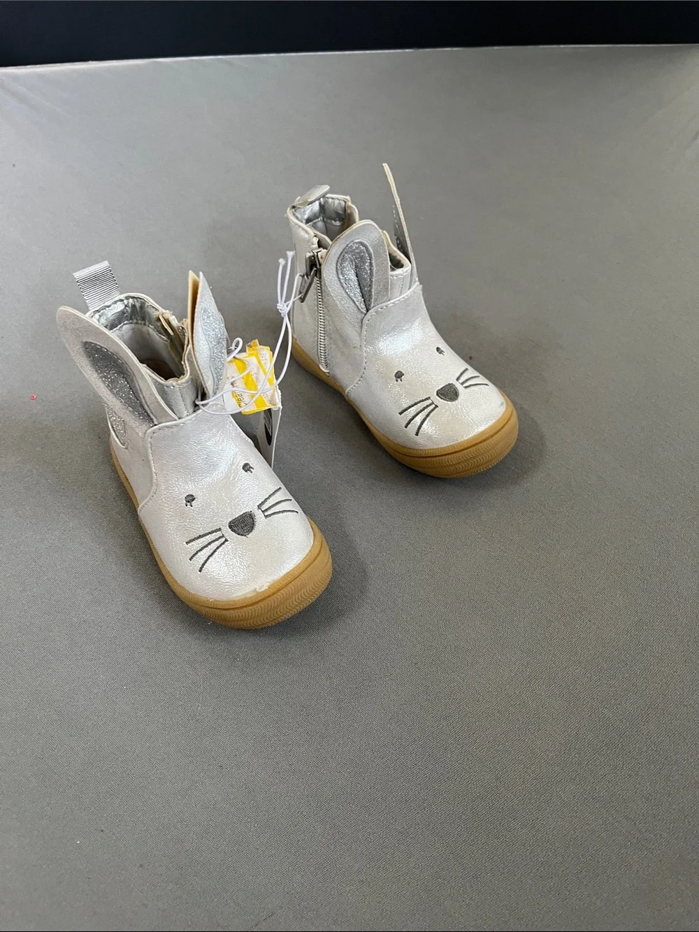 Cat & Jack Silver Bunny Boots with Tan Soles